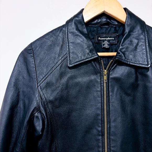 ATMOSPHÈRE – Black genuine leather jacket | Classic zip-up moto style | Medium * - Picture 4 of 10